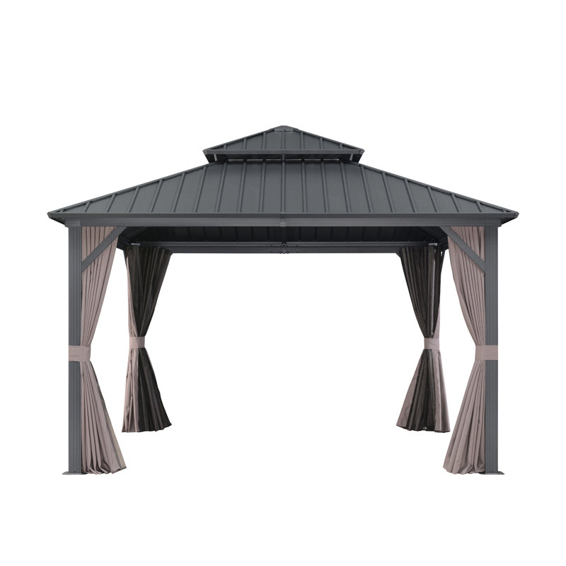 PURPLE LEAF 12' X 12' Gazebo Outdoor Aluminum Gazebo with Heavy Duty Galvanized Steel Double Roof for Patio Backyard Deck, Netting and Curtains Included, Grey