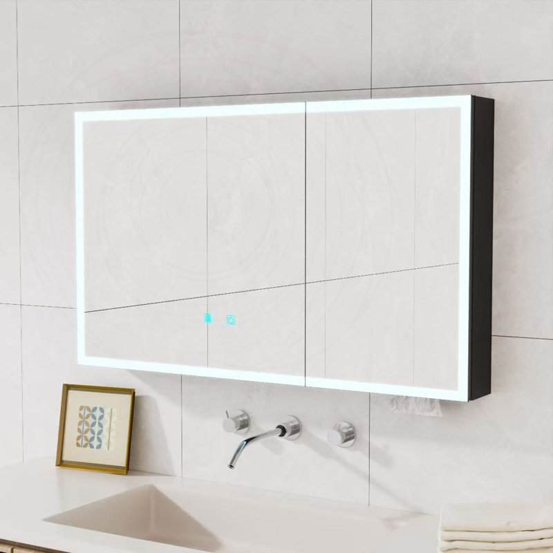 Pharmacie à DEL avec anti-buée, lumière blanche une couleur et rangement pour porte, 39.37"