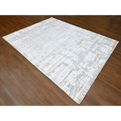 8'x10' Bone White, Hand Loomed, Wool and Plant Based Silk, Textured Pile, Modern Design, Oriental Rug