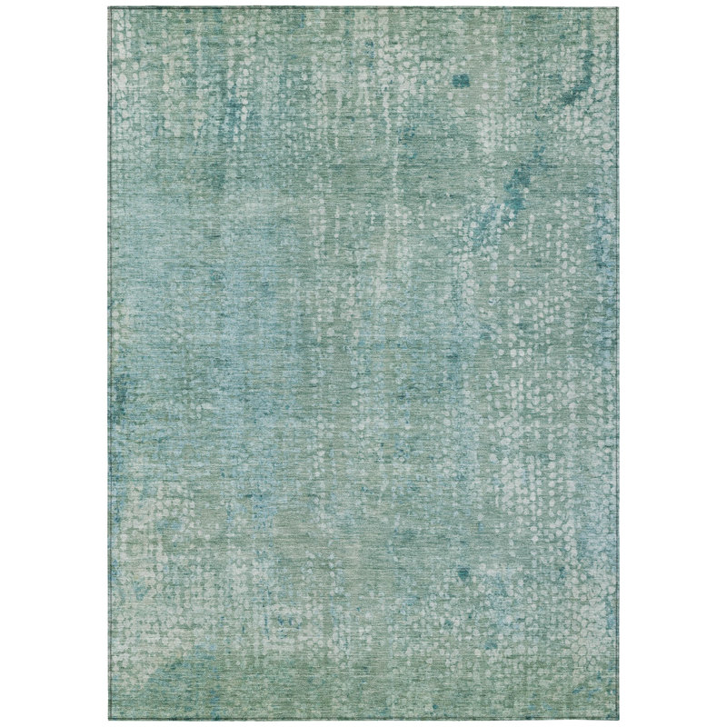 Tapis d'extérieur lavable abstrait bleu sarcelle et ivoire 5 pi x 8 pi