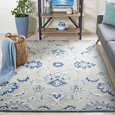 Tapis bleu en laine / coton touffeté à la main Saguenay