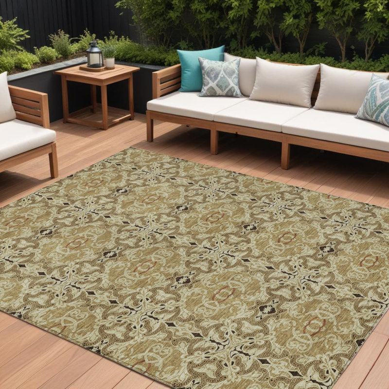 Tapis intérieur lavable 10 pi x 14 pi brun et brun clair à médaillon