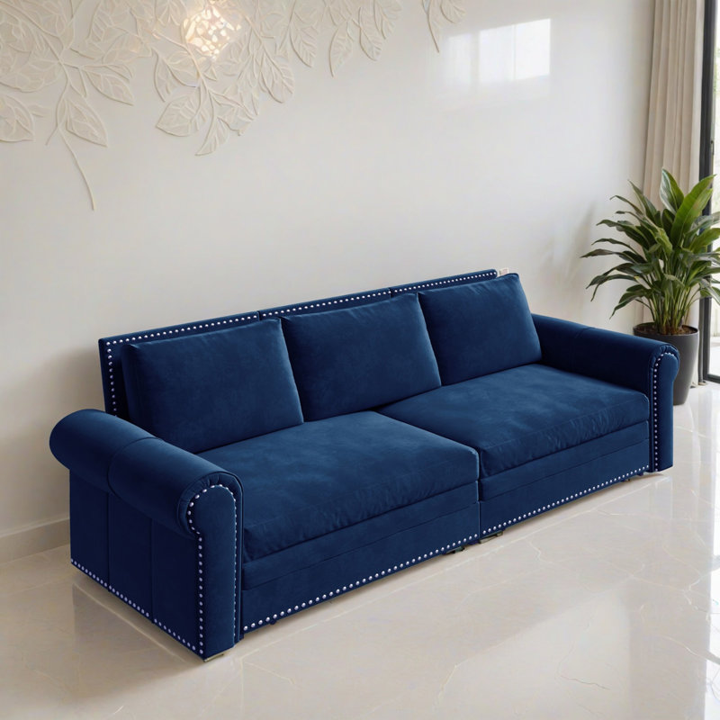 93.72" King Pull Out Sofa Bed, 3-in-1 Convertible Sleeper Sofa Bed for Living Room, Blue