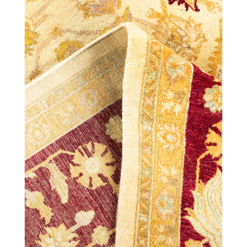Tapis unique noué à la main ivoire 6 pi 2 po x 9 pi 1 po Tishie