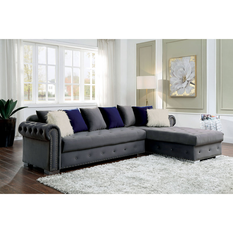 Canapé et méridienne modulaire faisant face à la droite Firu, 100 % polyester gris