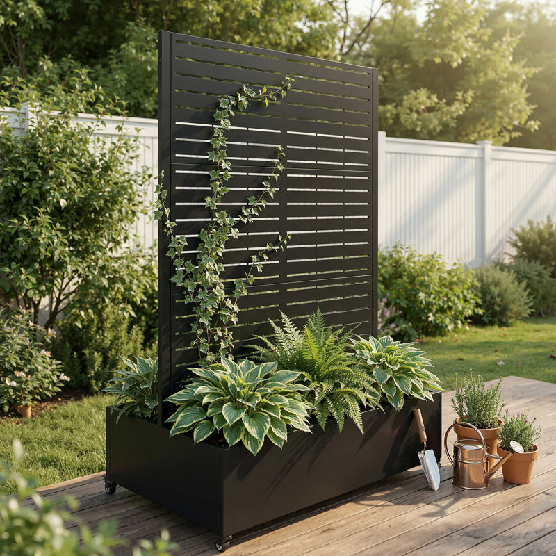 72" Metal Raised Garden Bed with Trellis and Wheels, Double Vertical Planter Box for Flowers, Vegetables, Climbing Plants & Outdoor Privacy Screen