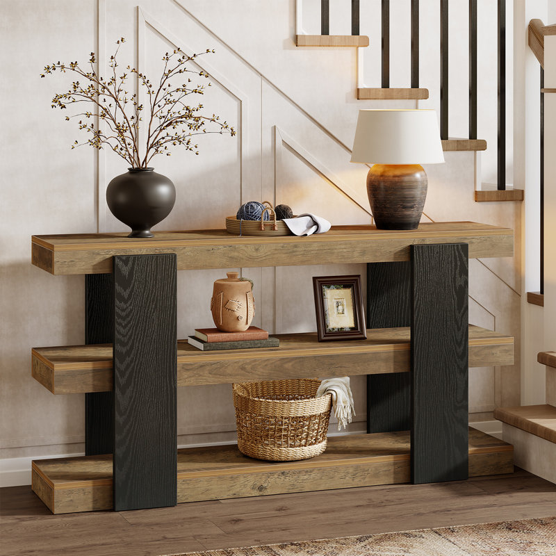 63-Inch Console Table, Farmhouse 3-Tier Entryway Table