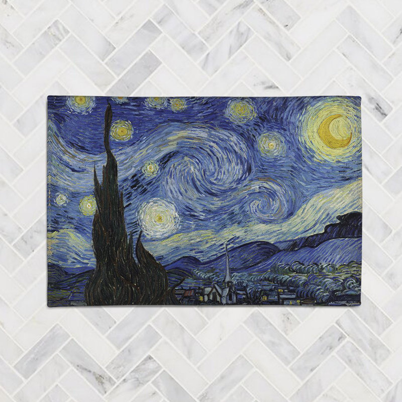 Vincent Van Goghs Starry Night Chenille Indoor Rug, Rectangle 5' x 7'