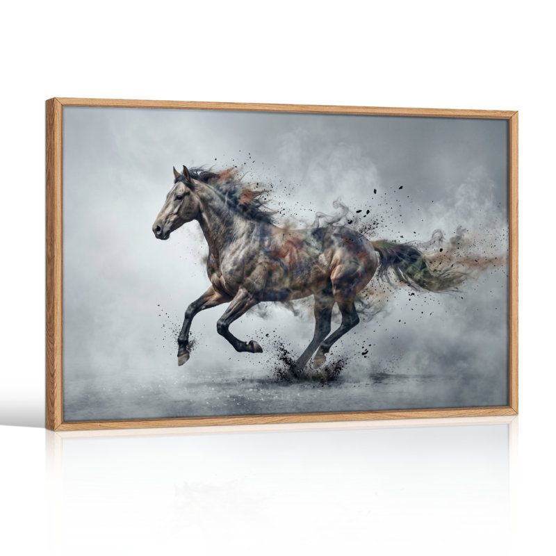 Ensemble de 1 tableau sur toile représentant un cheval au galop, 24"H x36"W, Natural