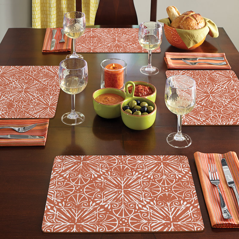 Ensemble de 4 napperons Mohave Southwest, Orange/Blanc