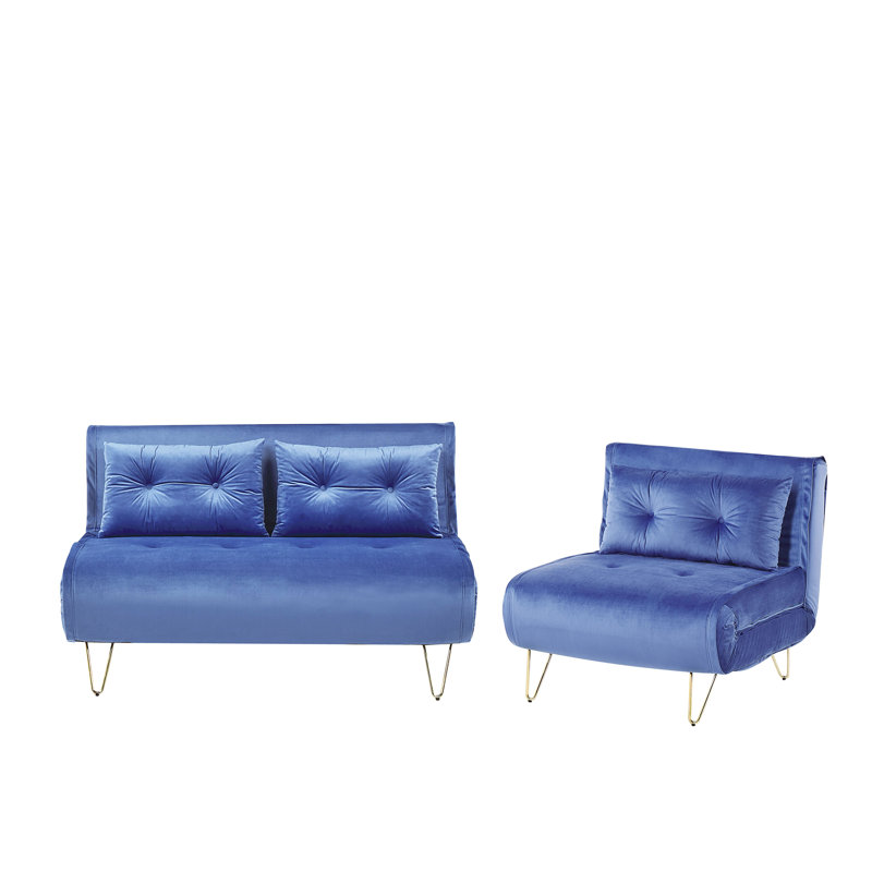 Millar 3 Seater Velvet Sofa Bed, Navy Blue