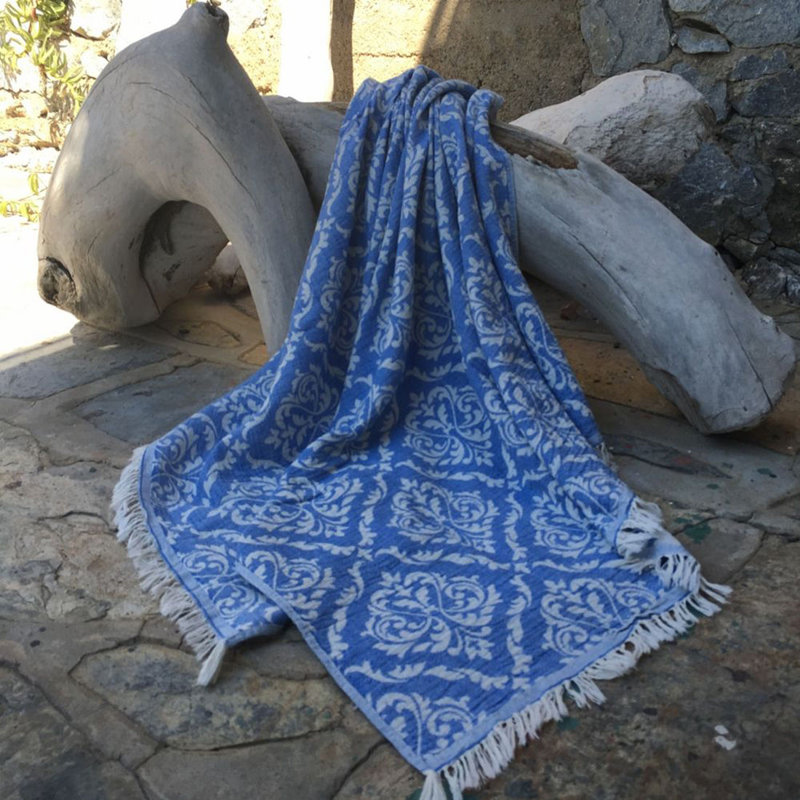Luxurious Fouta Beach Towel, 100% Cotton, 35.4 x 66.9 inches | High Water Absorbent, Soft & Durable, 7.6 oz/sq ft | Machine Washable at 86-104°F, Elegant Blue Design | Perfect for Beach, Pool, or Spa