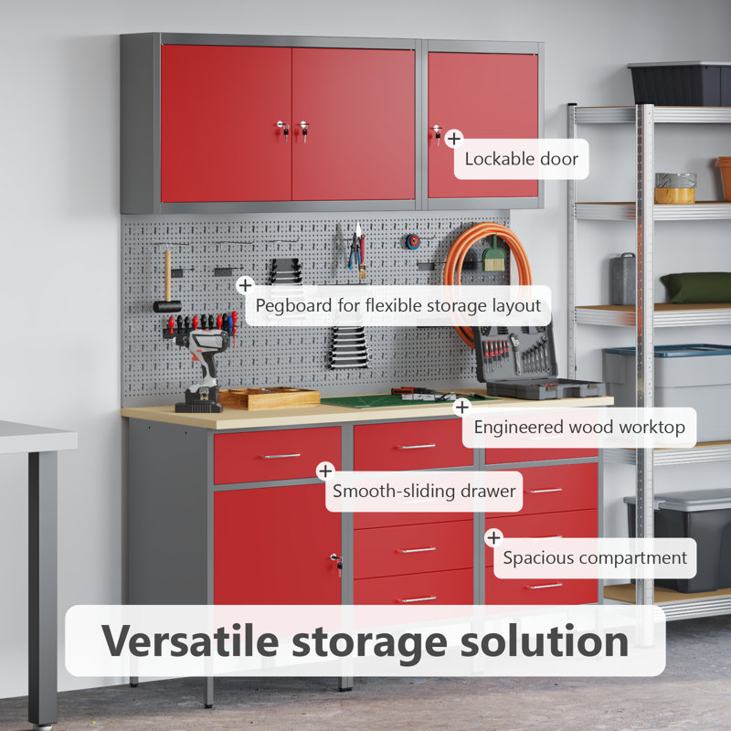 Work Cabinet with Drawer, Red