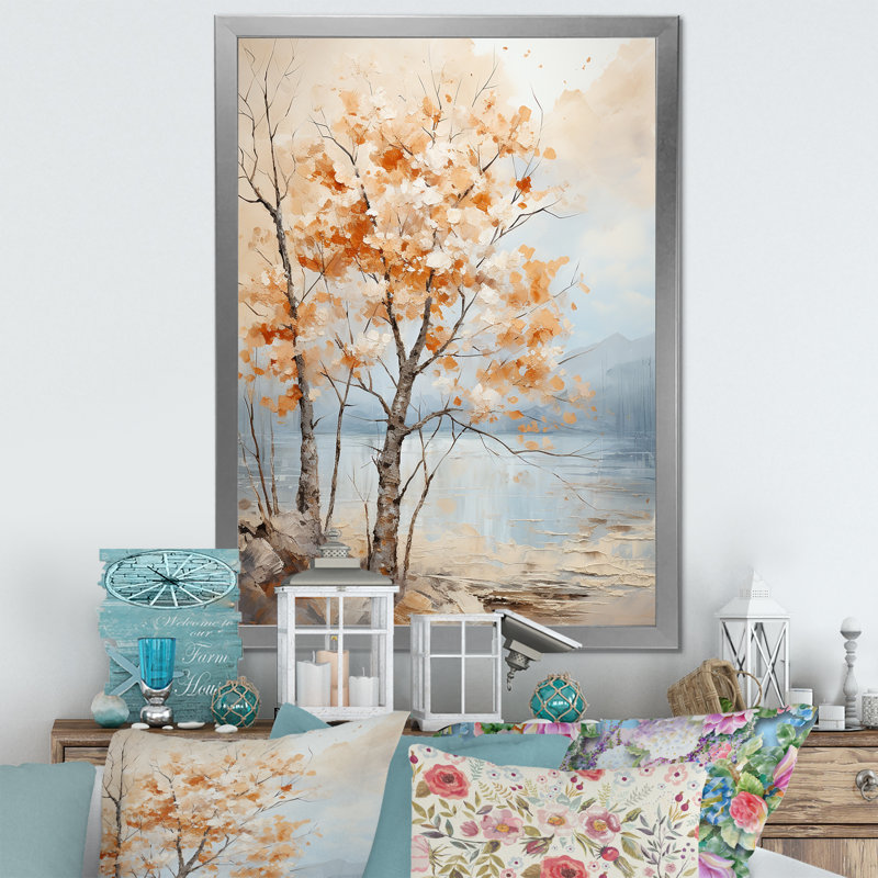 «Beige Tones Maple Tree II», reproduction sur toile, Cadre simple argenté, H 20 po x l 12 po x P 1 po