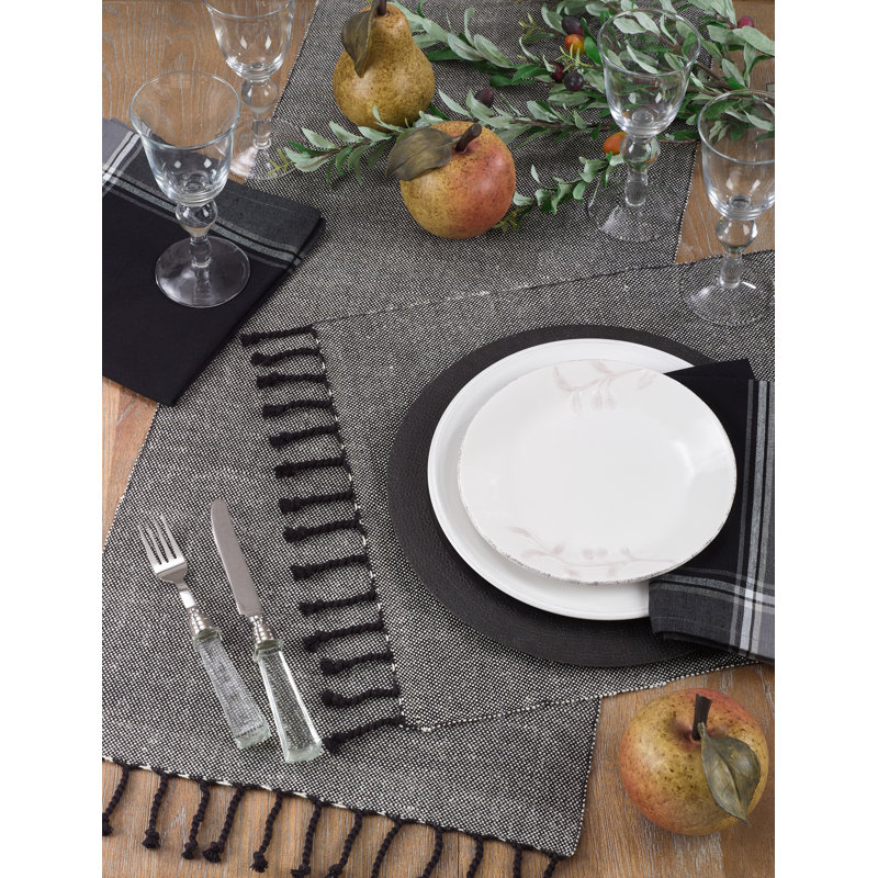 Amita Tassle Trimmed Table Runner, Black