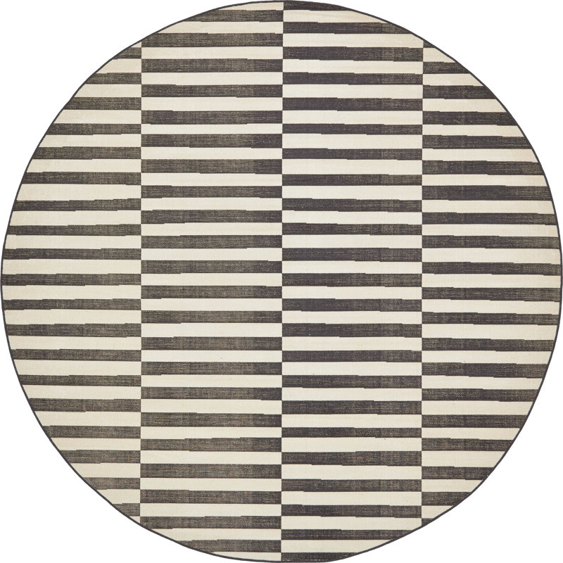 Arzilla Striped Area Rug, Round 3'7", Black