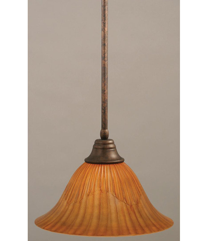 Stem Hung Pendant With Glass, Dark Granite, 14", Tiger Glass
