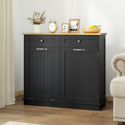 Algaba Wooden Kitchen Trash Cabinet Tilt Out Bin Holder W/ Drawer & Storage Shelf Black by Lark Manor