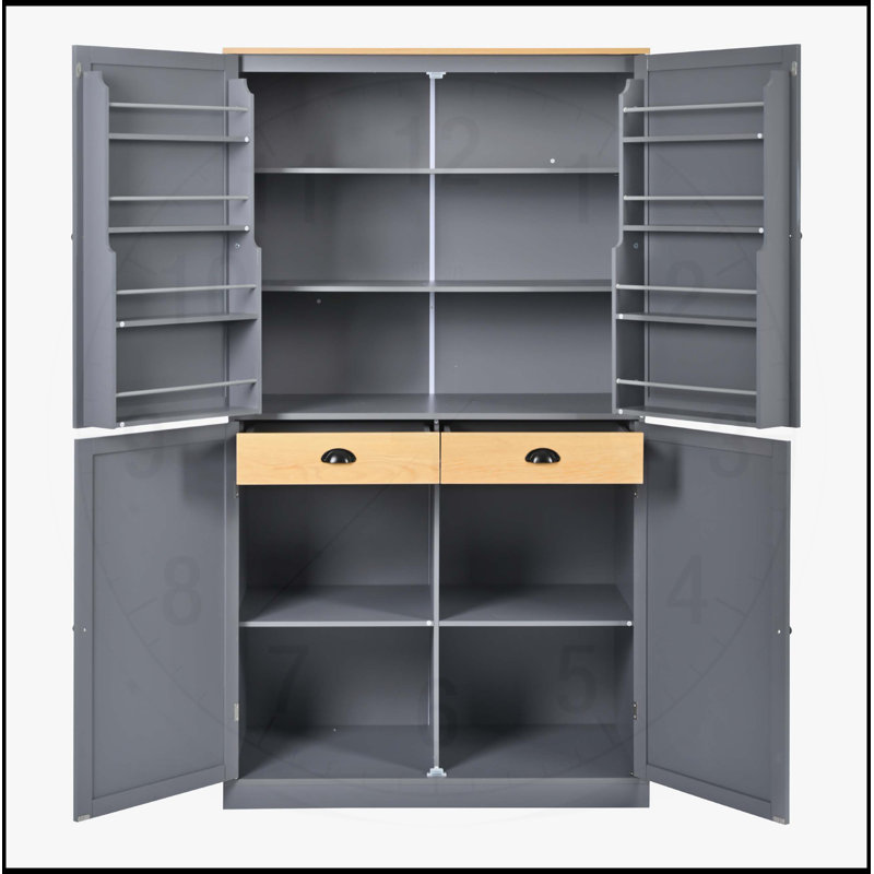 Garde-manger autoportant à grande capacité avec 2 tiroirs, 2 tablettes réglables et 8 tablettes de porte pour un rangement et un rangement maximum