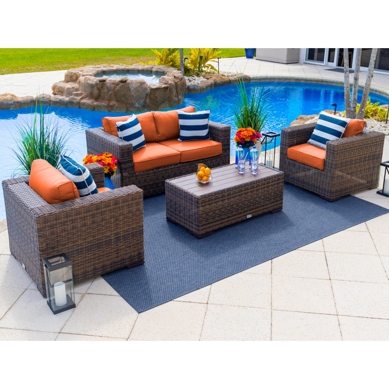 Ensemble de conversation en osier / rotin pour 4 personnes avec coussins Centralmont, Toscan
