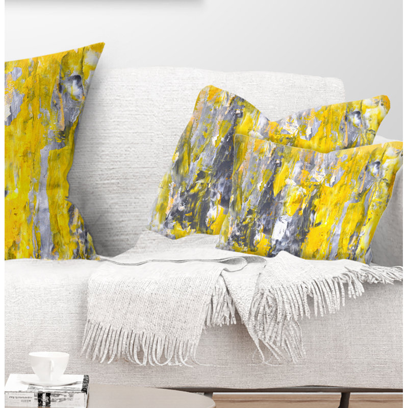 Grey and Yellow Pattern - Abstract Printed Throw Pillow, Rectangular, 12” x 20”