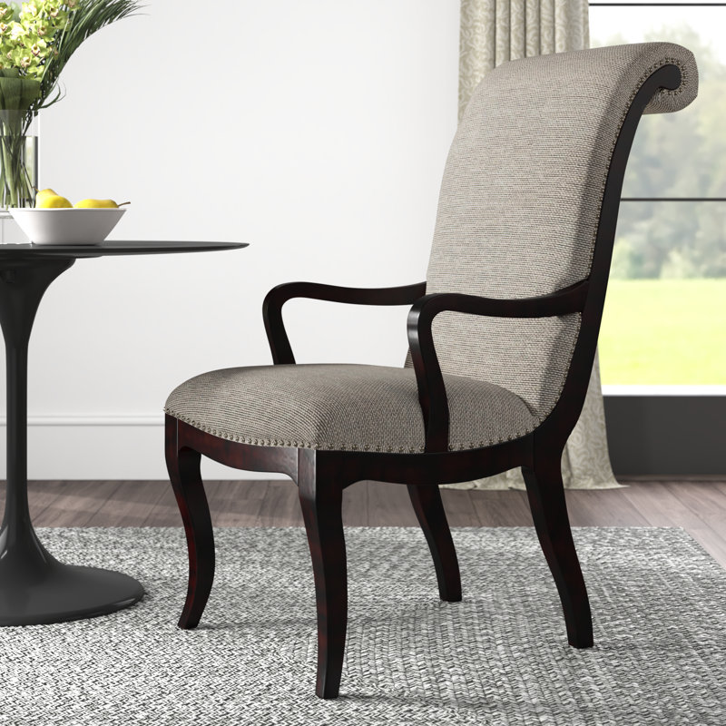 Fauteuil de salle à manger rembourré de 24 po de largeur avec garniture cloutée et structure en bois massif espresso Dows