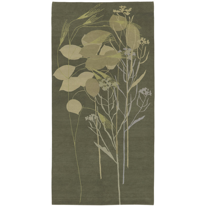 Coconut Flower Hand-Knotted Area Rug in Jade, Rectangle 6' x 12'
