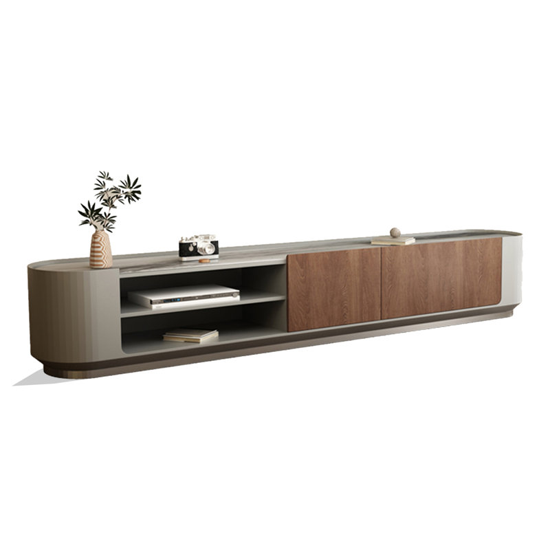 Meuble télé moderne avec bords arrondis et console ouverte