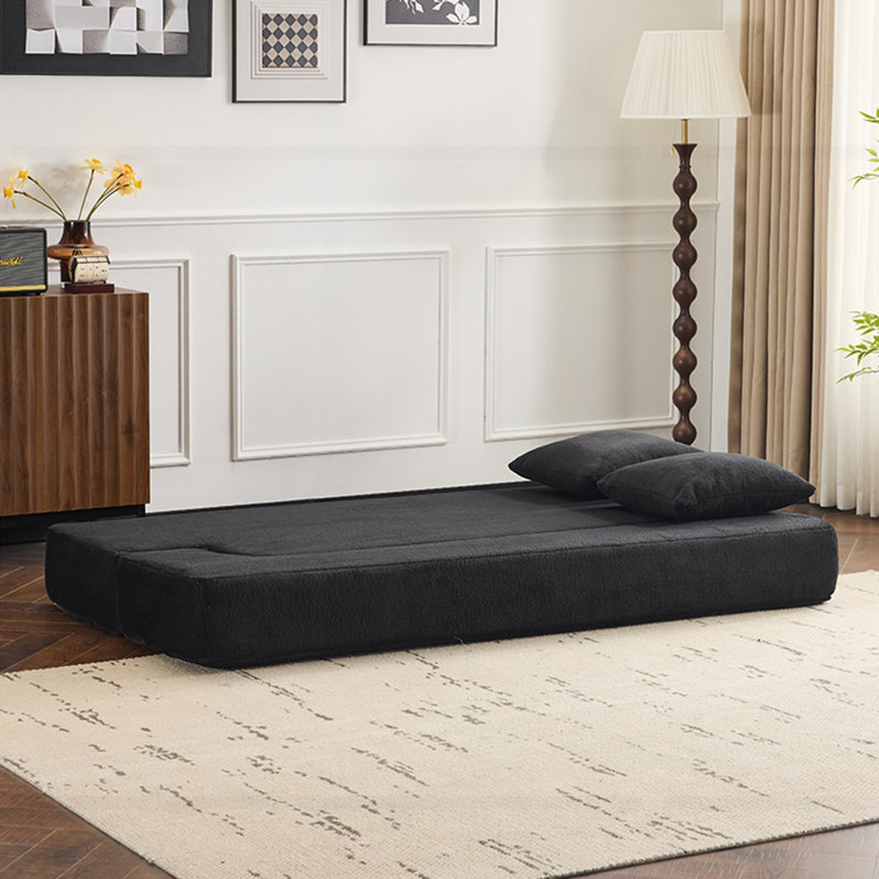 Ebern Designs Transformable Sectional Sofa with 3 Ottoman Stools, Black