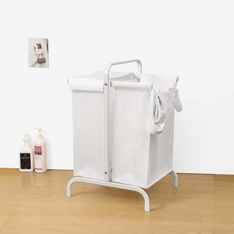 2 paniers à linge de 110 L avec couvercle, panier en tissu blanc pour les vêtements, cartes de rangement profondes, grand couvercle et bac de tri