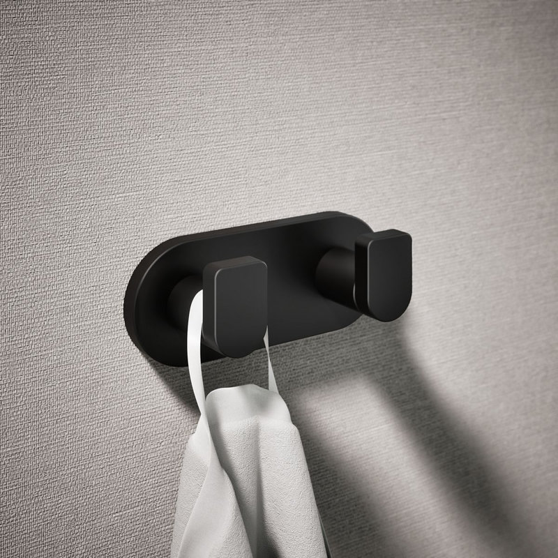 Composed® Wall Mounted Double Robe Hook, Matte Black