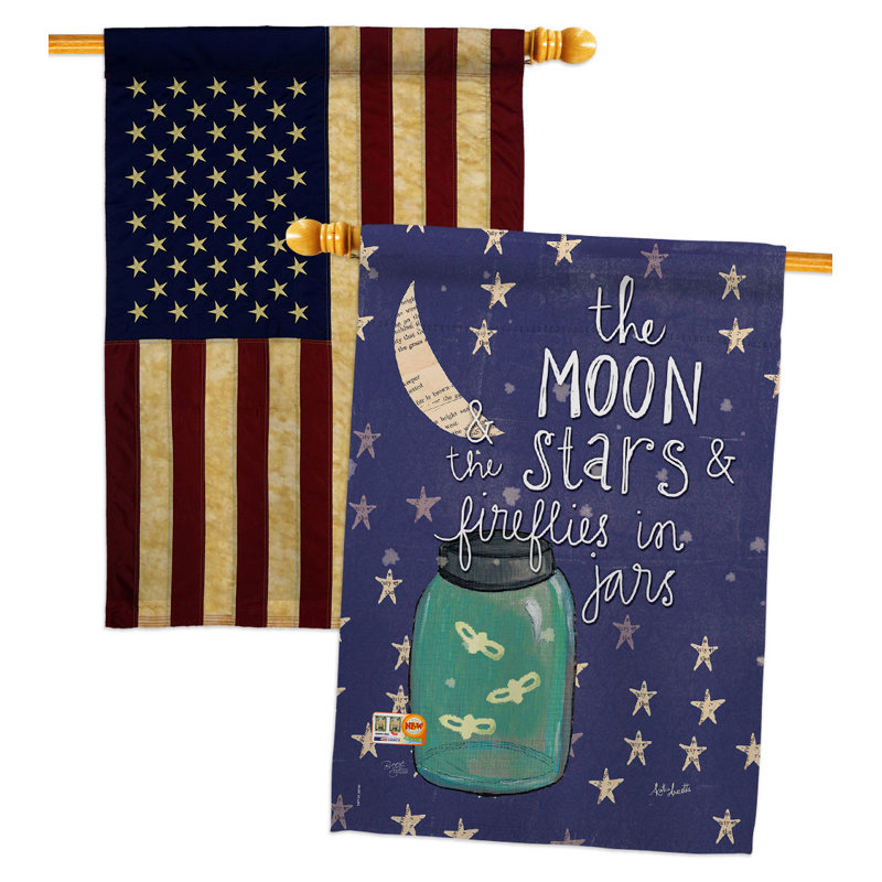 Drapeau de maison en forme de lune à deux faces avec bocaux en polyester 40 x 28 po Moon Stars
