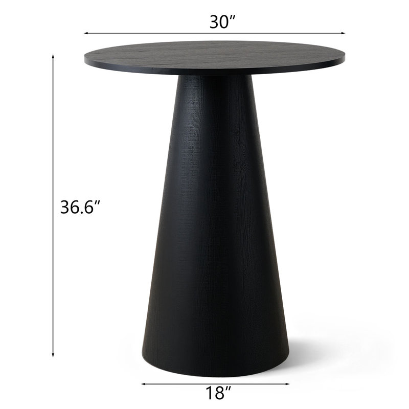 Modern 30" Round Counter Table With Tapered Pedestal Base, Black