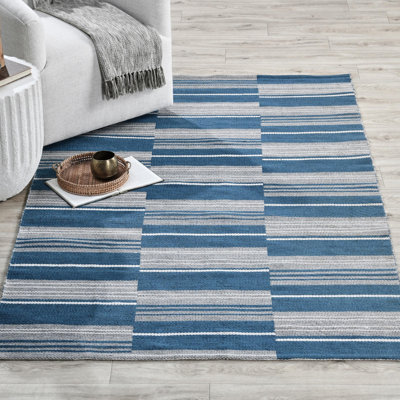 Boulder 5X8 Indoor Outdoor Handwoven Stripe Blue Area Rug By Classic Home