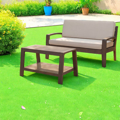 Modern 2-piece Patio Dining Set, Gray Acacia Wood With Storage, Perfect For Outdoor Entertaining