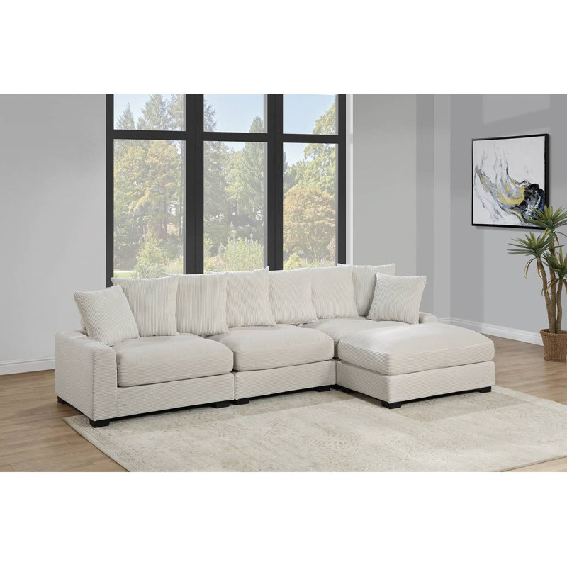 Wayde 127" Wide- Modular 4 pc Lounge  Sectional, Ivory/Beige Corduroy