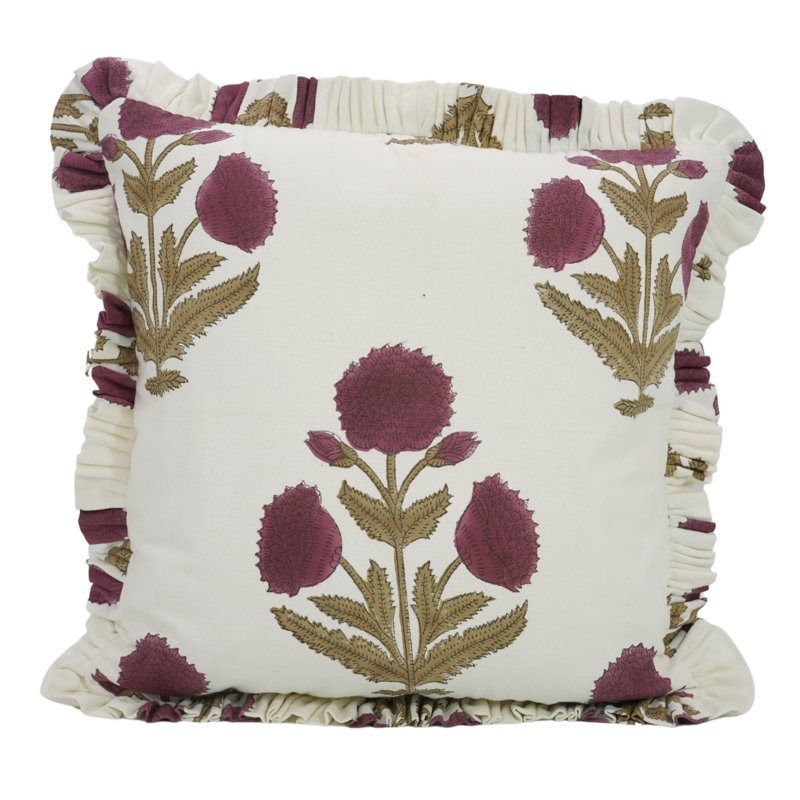 Fabdivine Spring, Winter, Handmade Frill Pillow Cover, 20X20 Inch Purple, Block Print Badshah, 22"H x 22"W