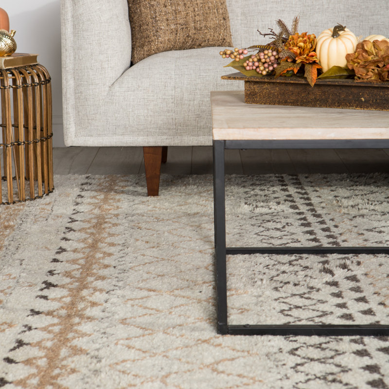 Hand Knotted Wool Area Rug in Cream/Brown, Rectangle 10' x 14'