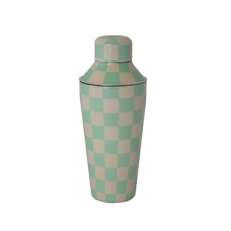 Shaker à cocktail en acier inoxydable émaillé avec motif à carreaux