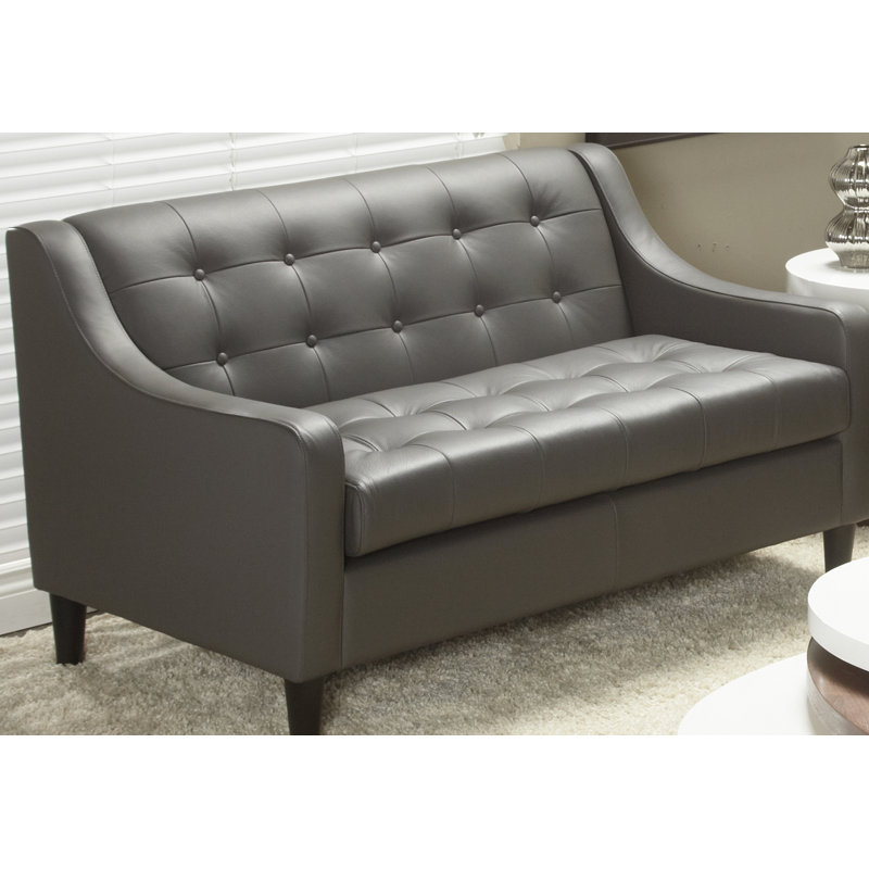 Dann 55" Genuine Leather Recessed Arm Loveseat, Gray Genuine Leather, 30" H x 29" W x 33" D