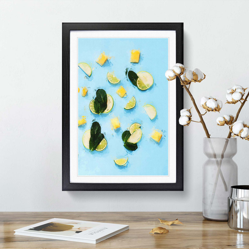 Mint Lime Pineapple and Apple - Picture Frame Graphic Art Print, 48cm H x 36cm W x 2cm D, Black Framed