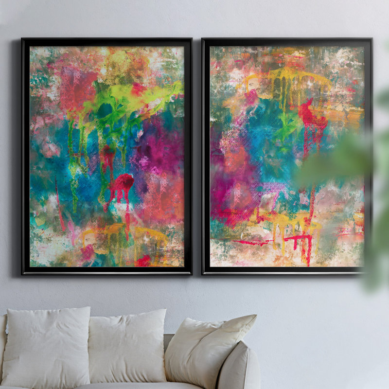 Summer Night I - Ensemble de 2 reproductions d'art, H 26,5 po x l 73 po x P 1,5 po, Toile avec cadre noir, Pas de tapis