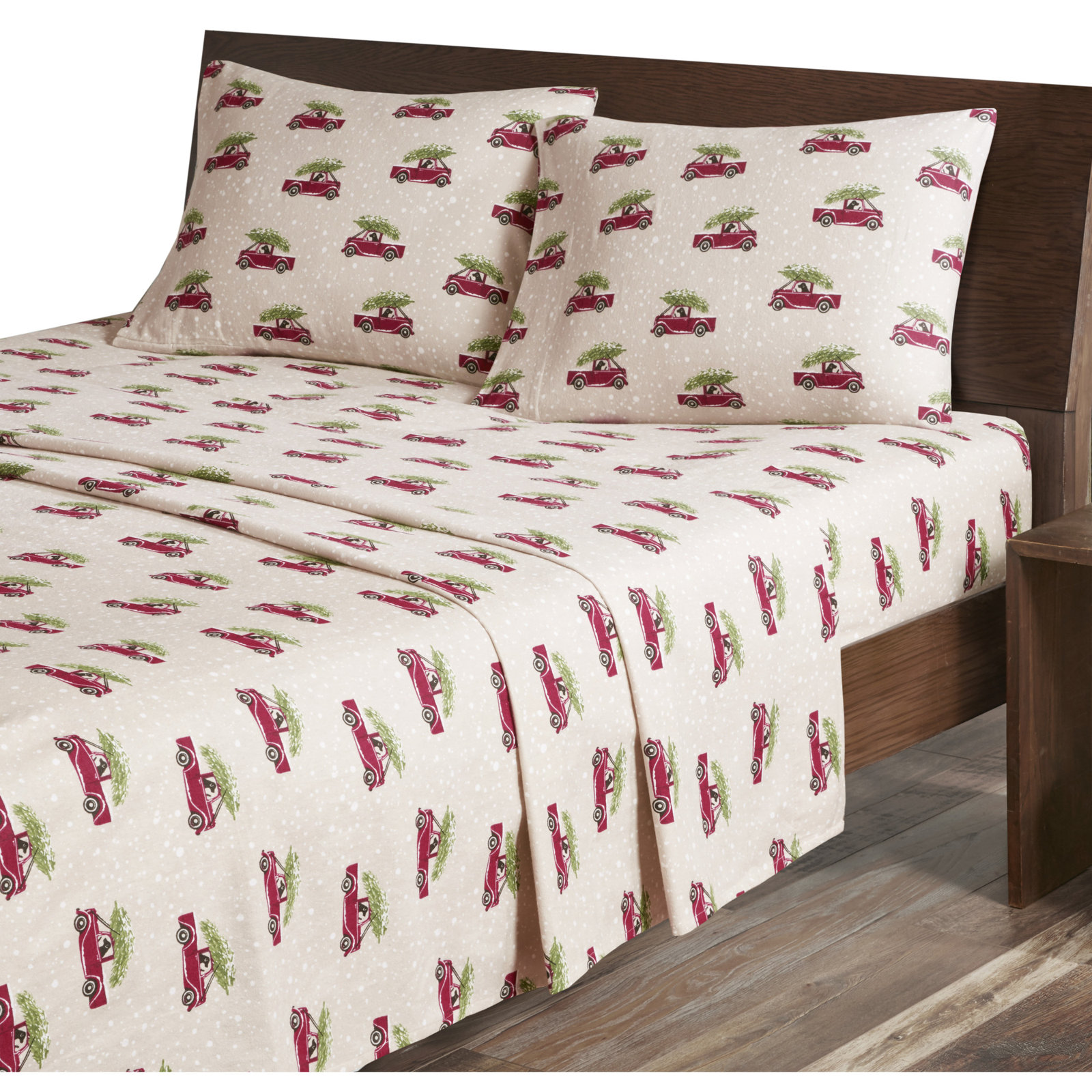 Woolrich 100% Cotton Flannel Sheet Set, Twin Sheet Set with 1 Pillowcase, Tan Cars