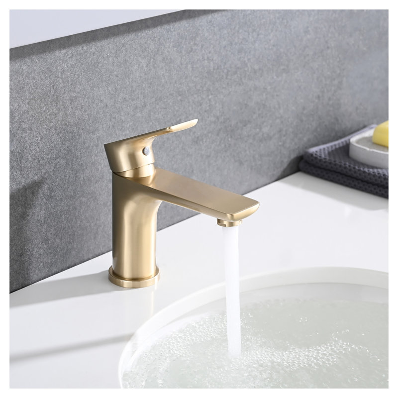 Robinet de lavabo à poignée simple brossé or, robinet de lavabo pour salle de bain en laiton massif