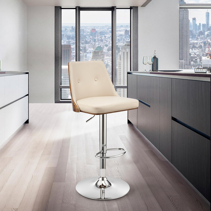 Tabouret de bar Mulaykah Mid-Century, Chrome, Crème