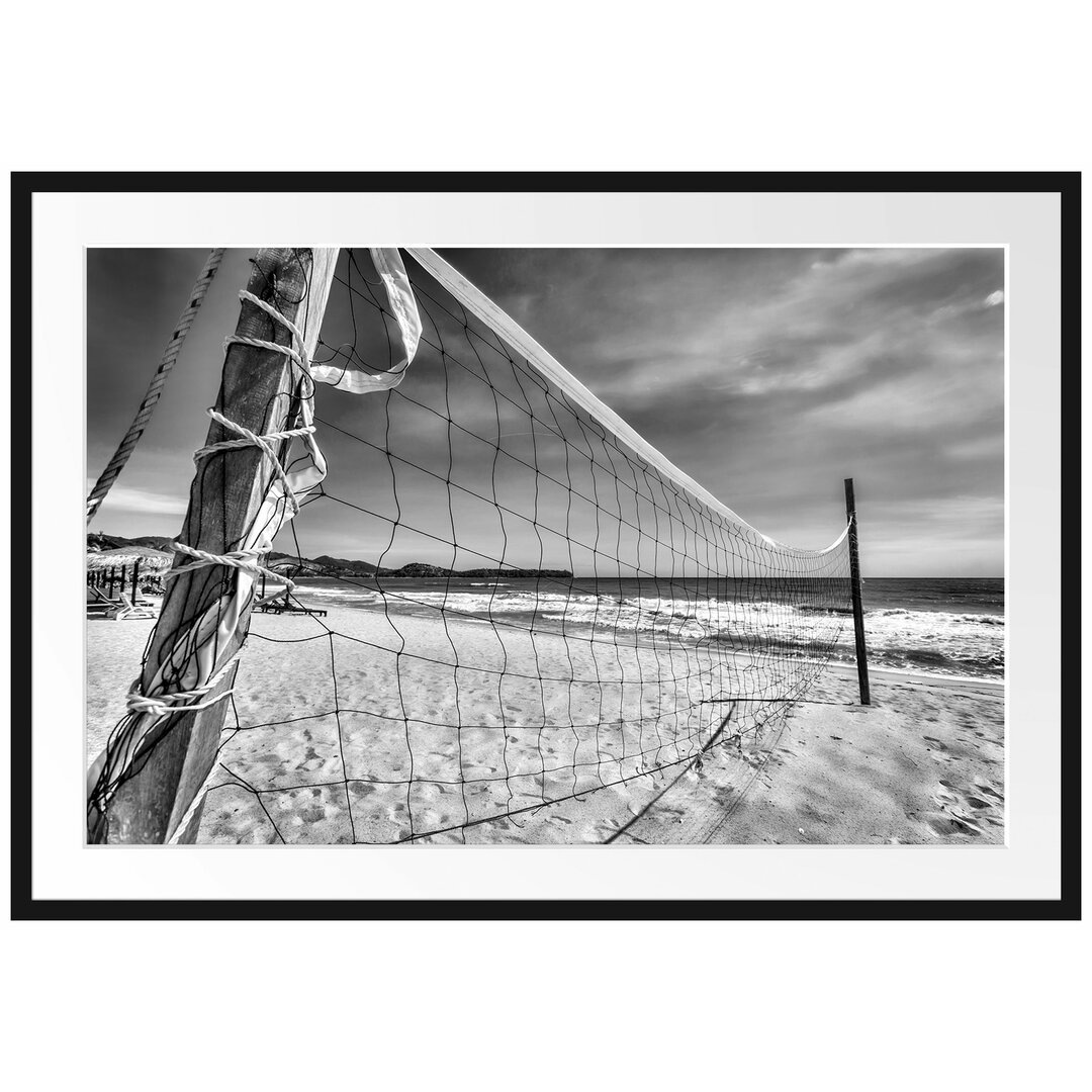 Gerahmtes Poster Volleyballnetz am Strand