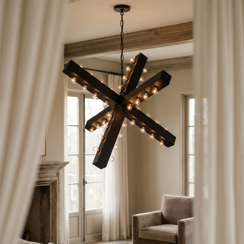 Lustre géométrique unique et remarquable Cruzar, Noir mat, H 34,5 po x l 52,5 po x P 52,5 po