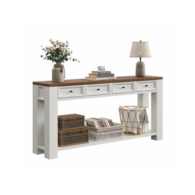 63 Inch Console Table, Sofa Table Behind Couch, Entryway Table With 4 Drawers & Open Shelf, Farmhouse Sofa Table For Living Room