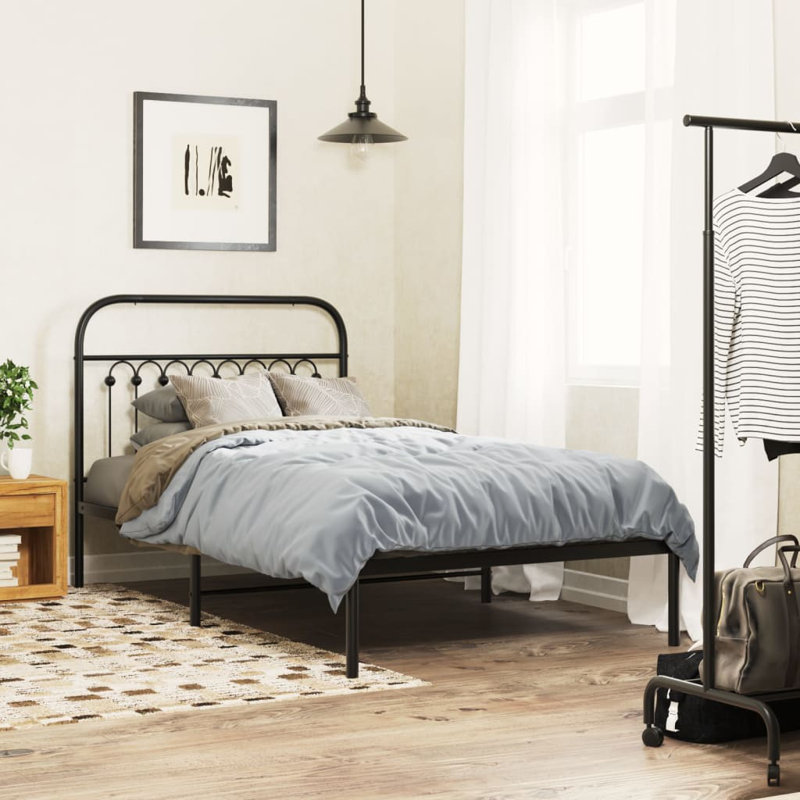 Vidaxl Bed Frame with Metal Headboard, 90cm x 200cm, Black