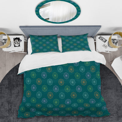 Green and Blue Abstract Dot - Ensemble de housse de couette abstraite - Microfibre de polyester